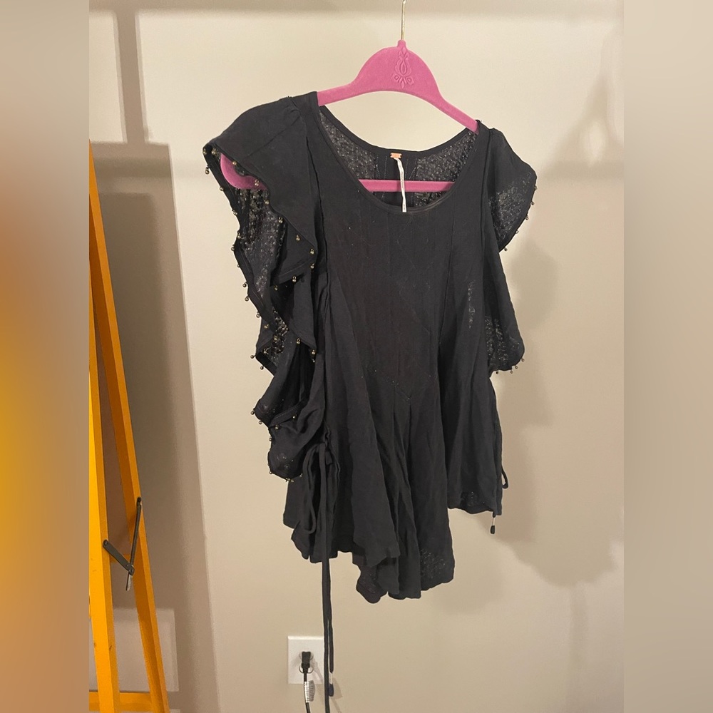 Free People Black Flowy Top